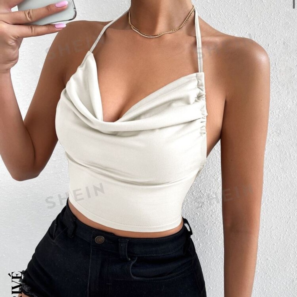 White backless halter top